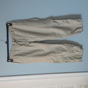 EILEEN FISHER Drawstring Ankle Cropped Cargo Pants Sz Medium Cream Lagenlook